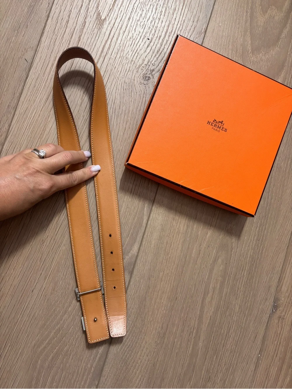 Authentic HERMES brown leather H silver Constance buckle belt 70cm